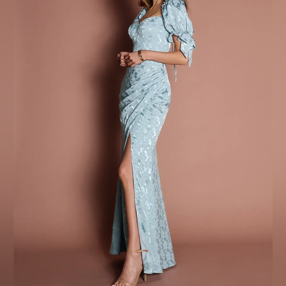 Azazie Light Blue Lace Maxi Dress